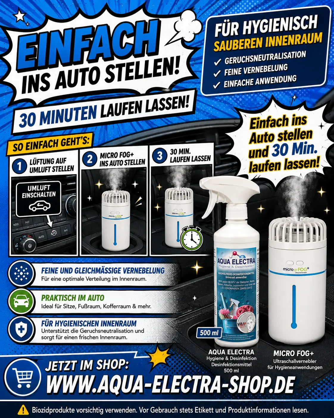 AQUA ELECTRA und Micro FOG für den Auto-Innenraum