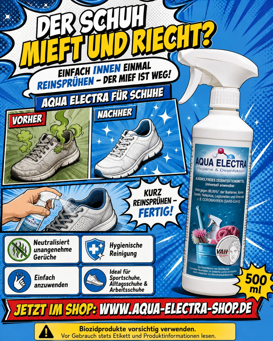 AQUA ELECTRA für Schuhe und Geruchsneutralisation